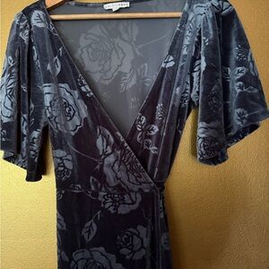 Baltic Born Blue Velvet Rose Wrap Dress XS